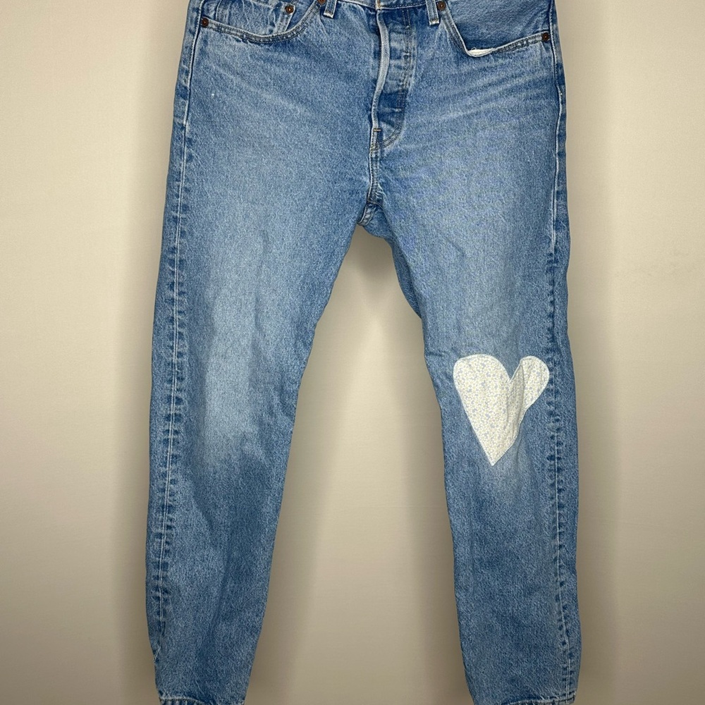 Blue Jeans with White Heart Patch